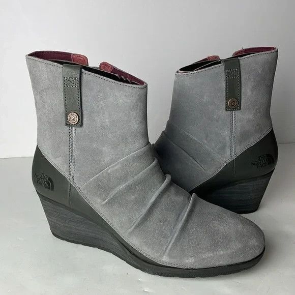 The North Face Bridgeton Wedge Bootie Gray Leather-Suede Waterproof Size 10.5 - Picture 7 of 13